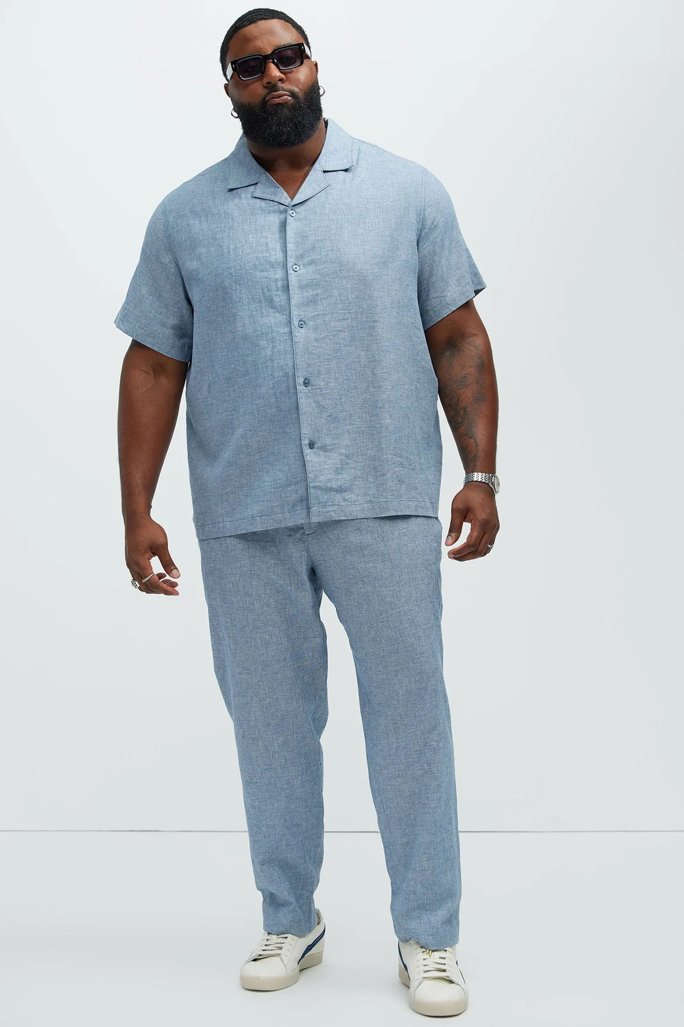 Bahamas Straight Linen Trousers - Blue