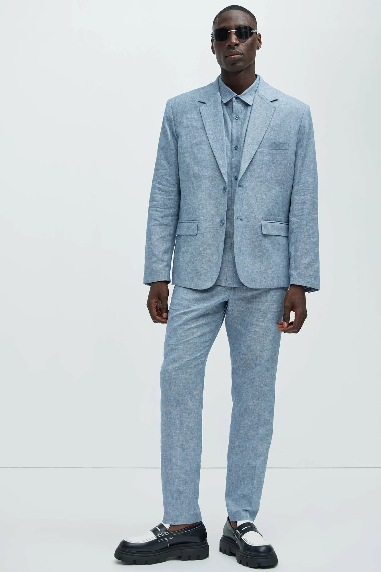Bahamas Straight Linen Trousers - Blue