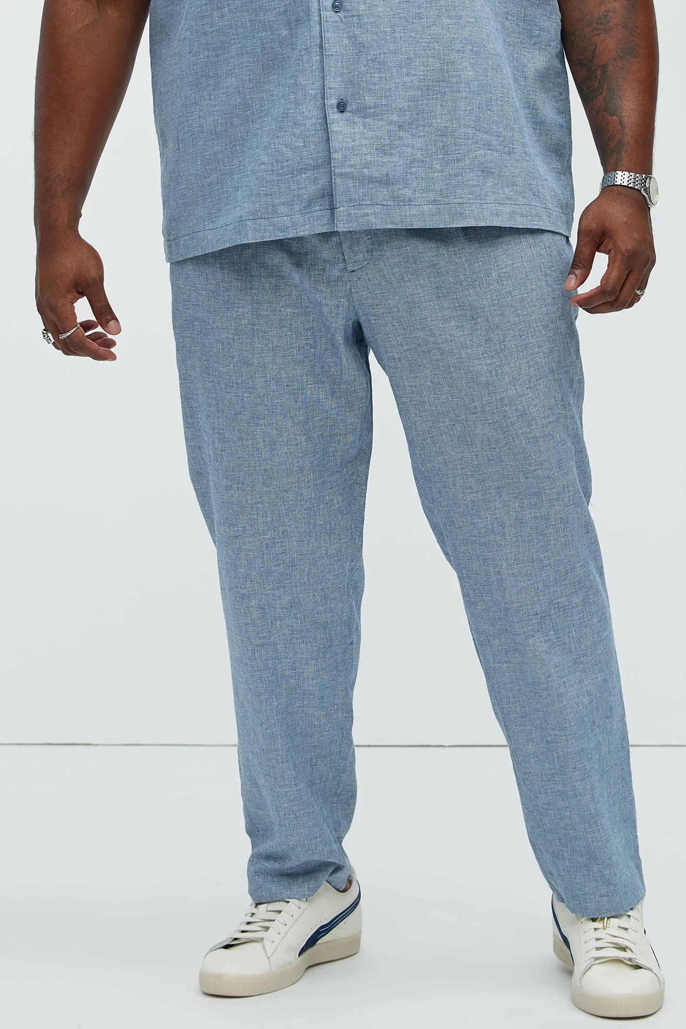 Bahamas Straight Linen Trousers - Blue