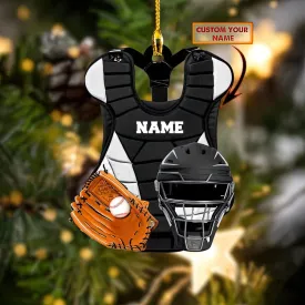 Baseball Catcher Chest Protector And Helmet Christmas Flat Ornament, Baseball Helmet Christmas Gift, Baseball Uniform Ornament