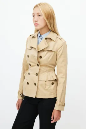 Beige Belted Short Ruffled Trench Coat