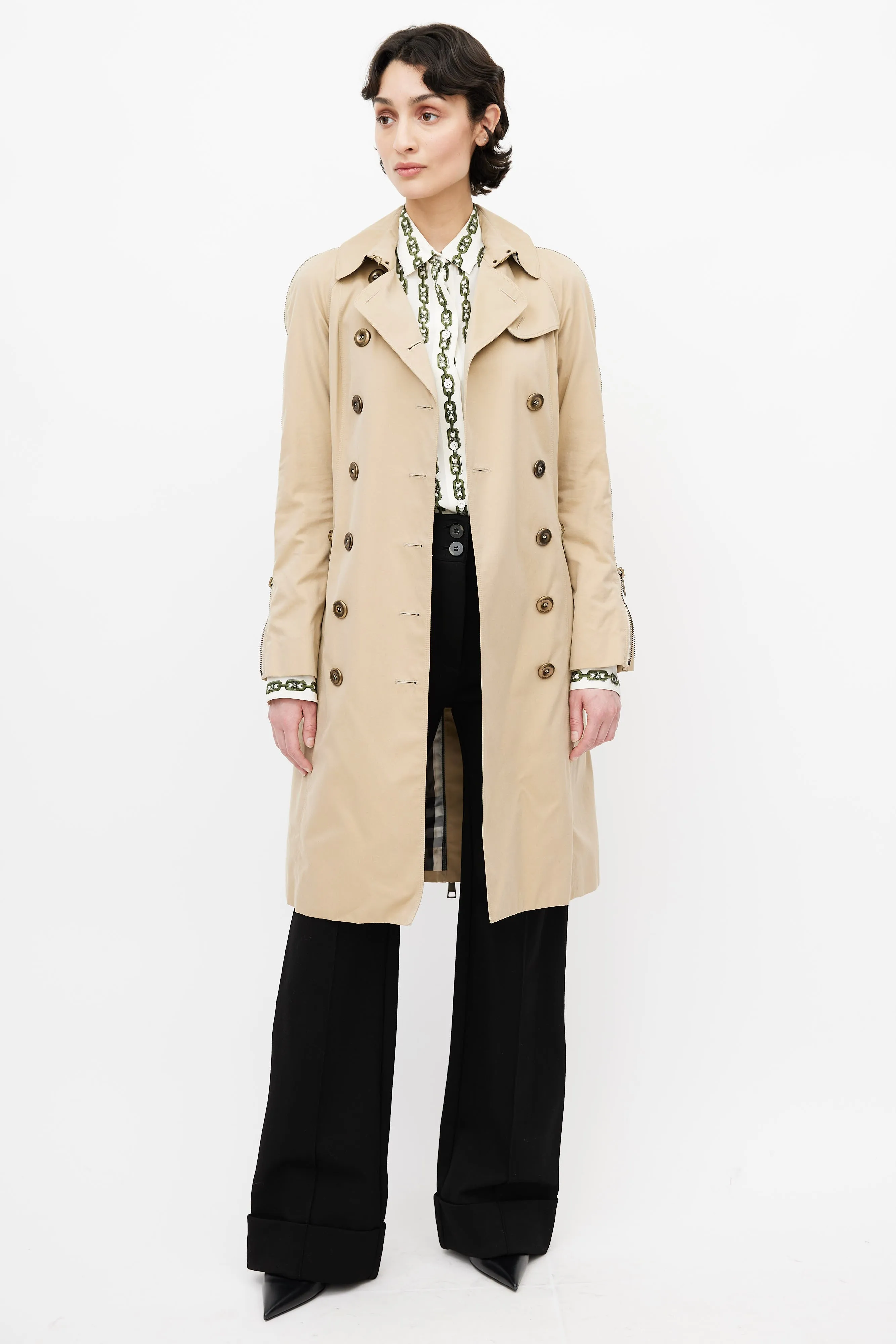 Beige Zipper Trench Coat