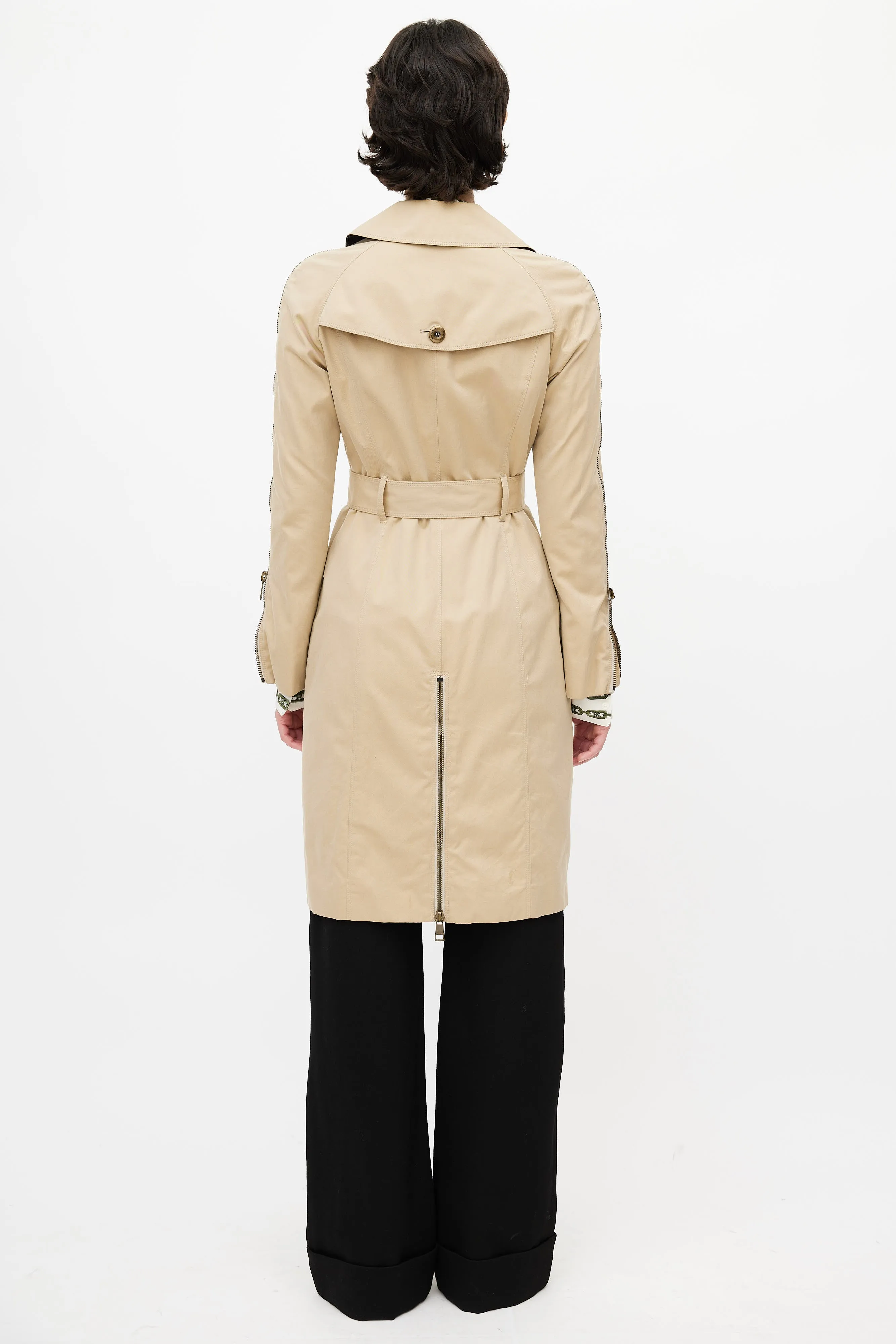 Beige Zipper Trench Coat