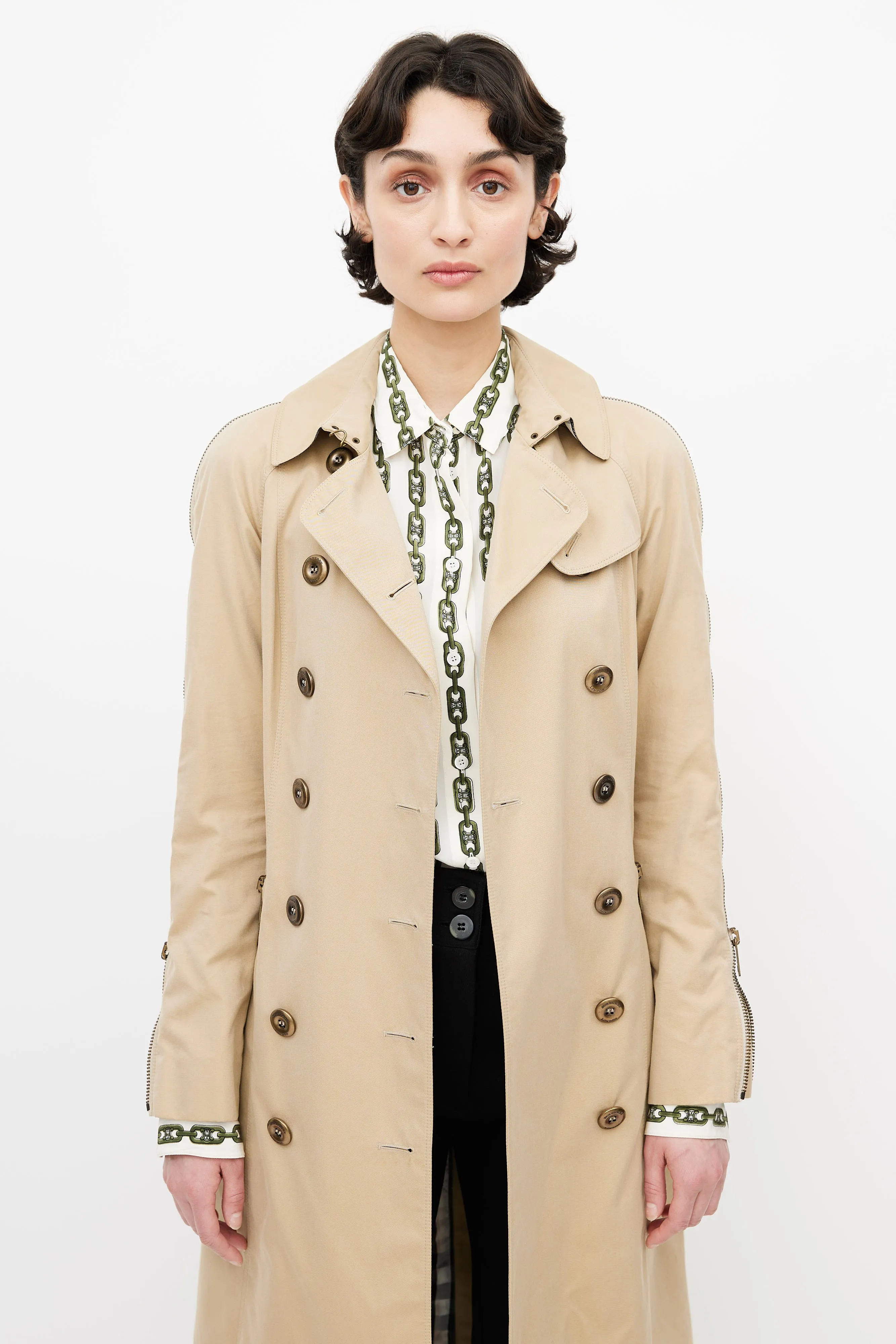 Beige Zipper Trench Coat