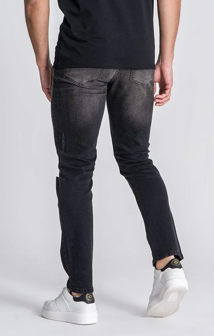 Black Straight-Leg Distressed Jeans