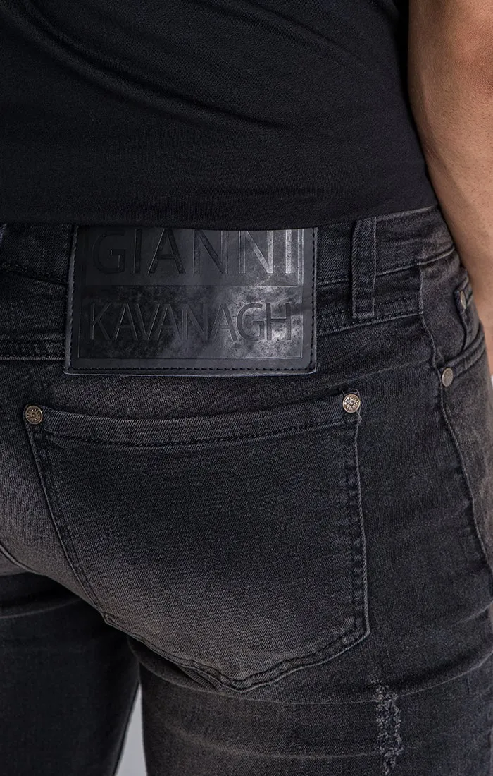 Black Straight-Leg Distressed Jeans