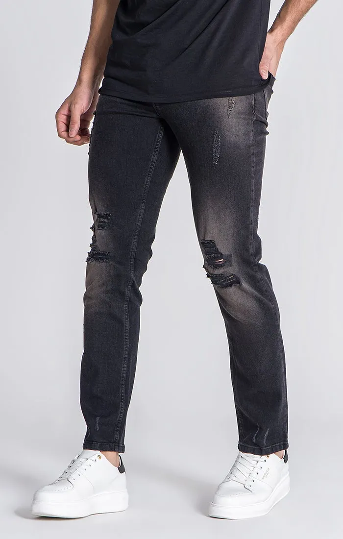 Black Straight-Leg Distressed Jeans