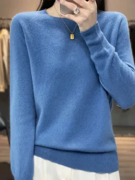 Casual Blue Round-Neck Long Sleeve Sweater AN1059