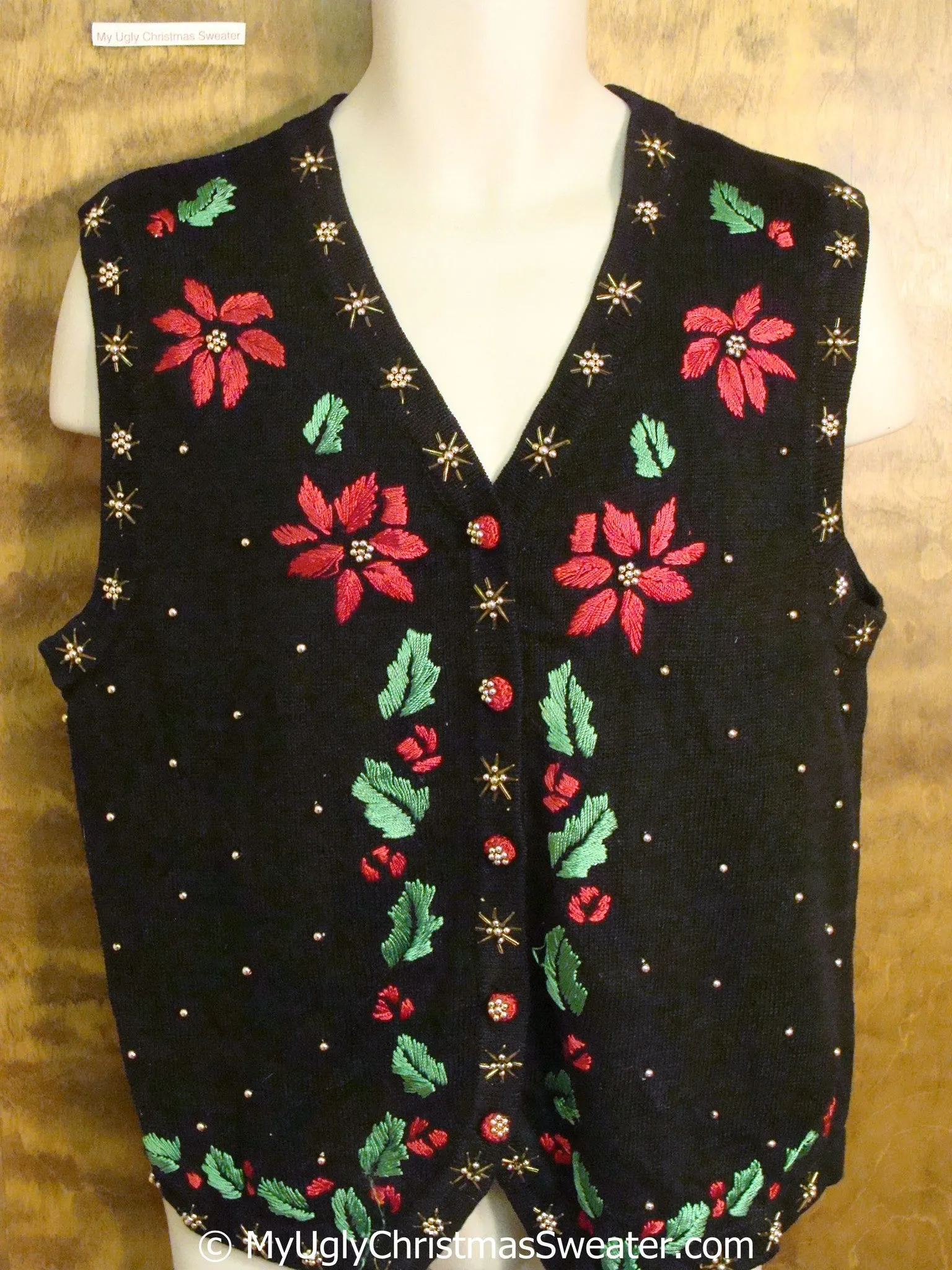 Cheap Poinsettias and Ivy Themed Christmas Sweater Vest