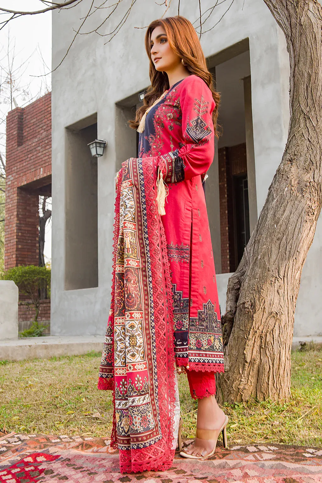 CHERRY LINEN UNSTITCHED 3 PCs