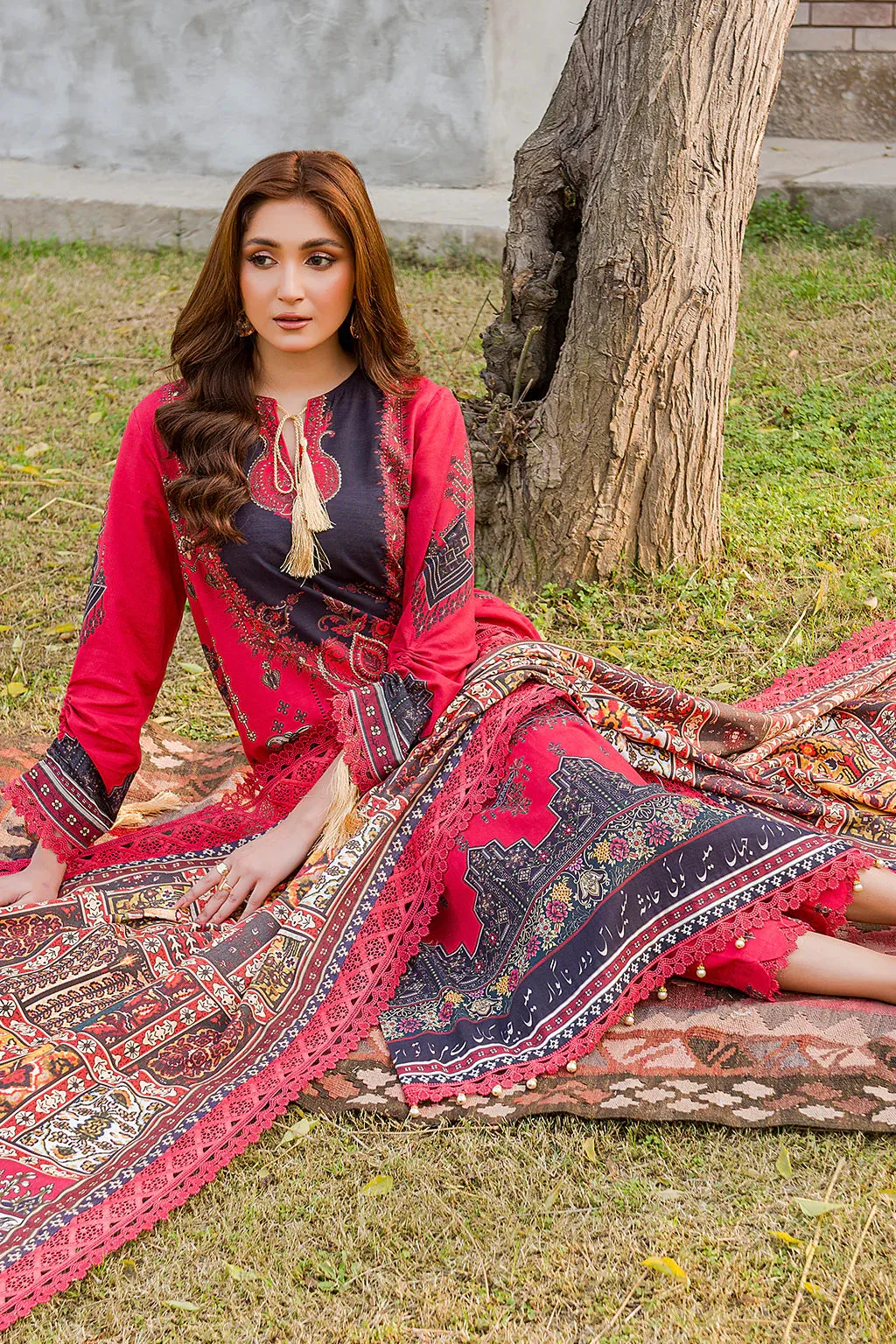 CHERRY LINEN UNSTITCHED 3 PCs