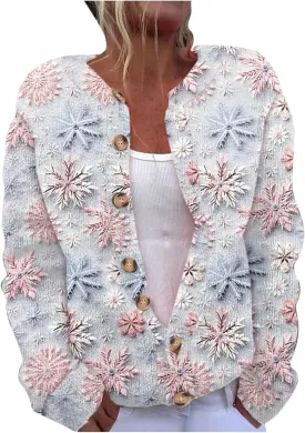 Christmas Sweaters for Women Ugly Funny Xmas Tree Print Button Up Cardigans Fall Winter Vintage Knitted Outerwear Coat
