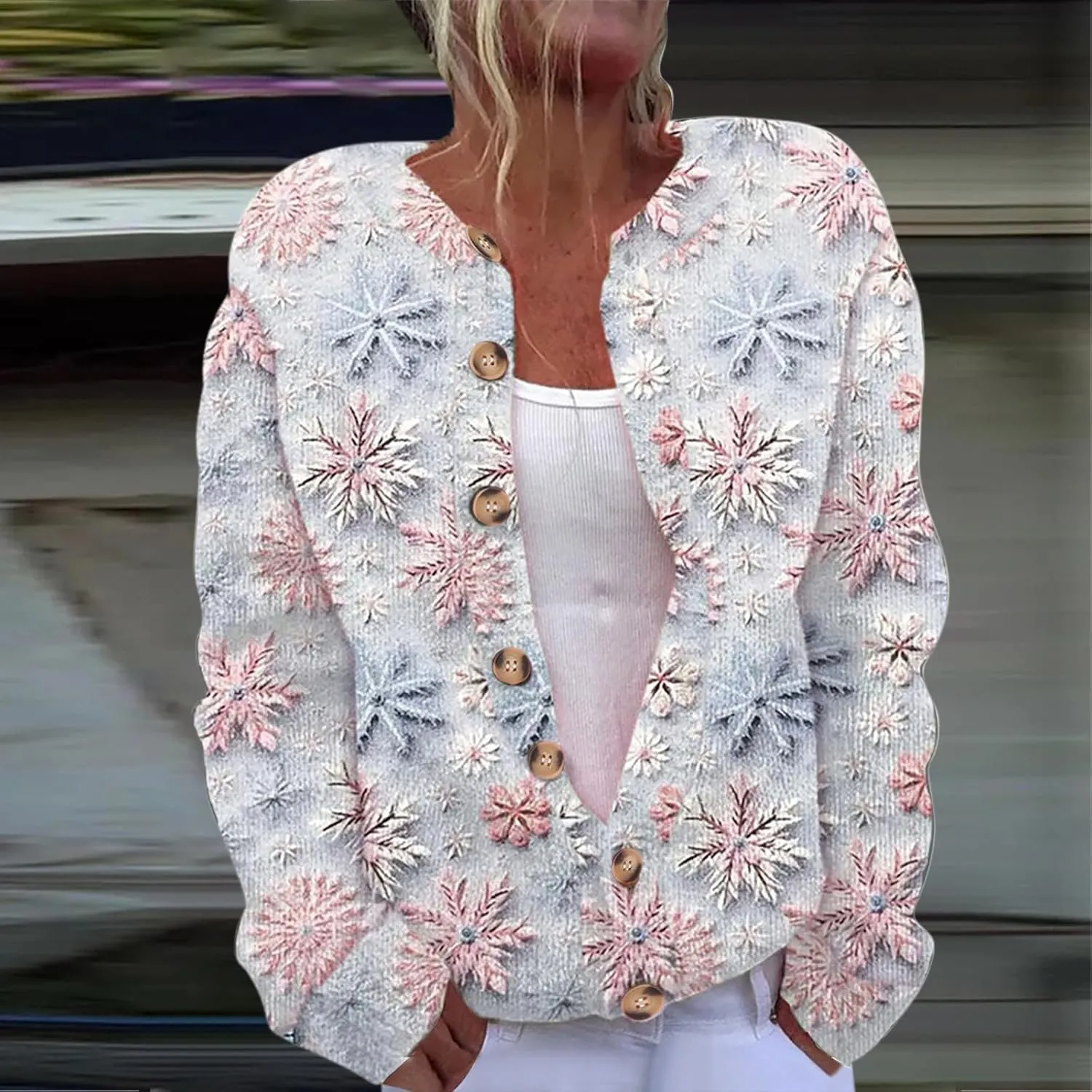 Christmas Sweaters for Women Ugly Funny Xmas Tree Print Button Up Cardigans Fall Winter Vintage Knitted Outerwear Coat