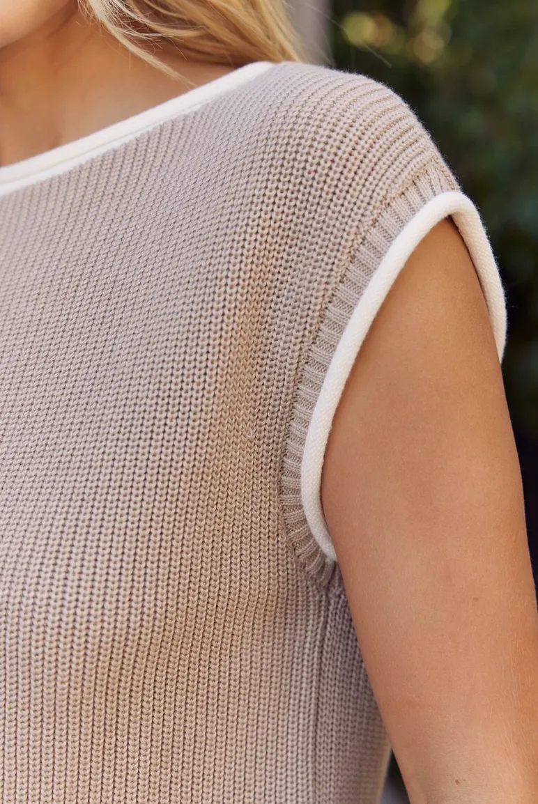 Cream Knitted Short Sleeve Sweater