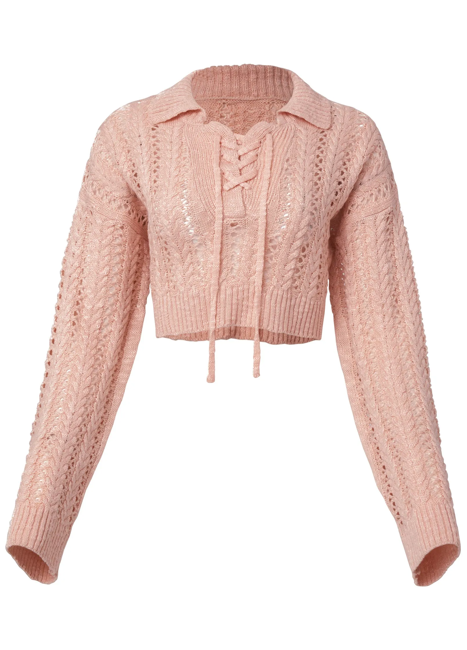 Cropped Pointelle Sweater  - Peach
