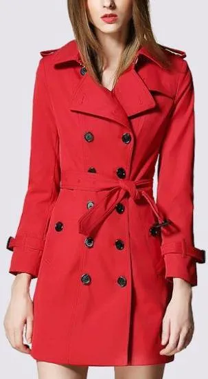 Double-Breasted Trench Coat in Hot Pepper Red