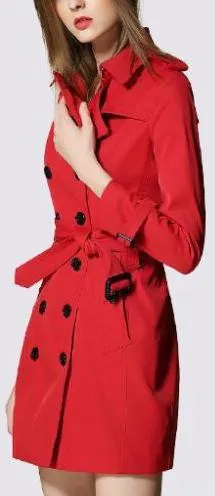 Double-Breasted Trench Coat in Hot Pepper Red
