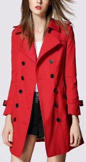 Double-Breasted Trench Coat in Hot Pepper Red