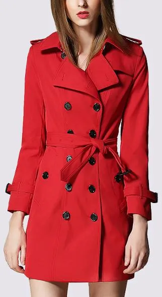 Double-Breasted Trench Coat in Hot Pepper Red