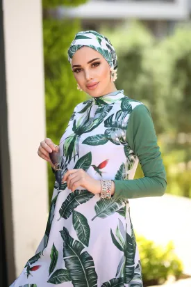 Green Leaves Muslim Burkini Swimming Suit