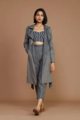 Grey with Charcoal Striped Trench Jacket
