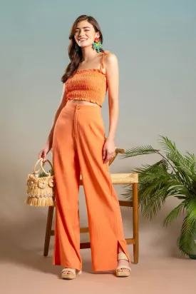 HIGH WAIST WIDE SPLIT LEG DRESS PANTS: ORANGE