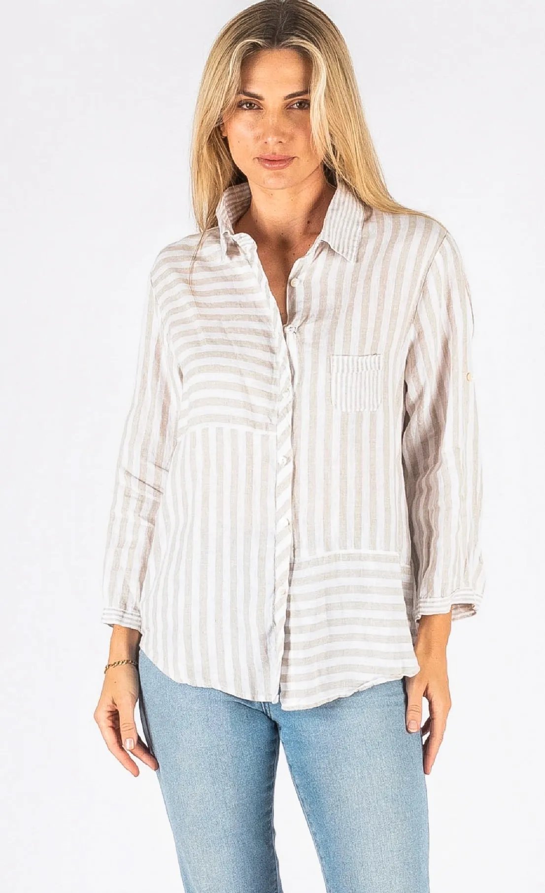 Hyatt Linen Natural Stripe Shirt