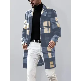 Men’s casual fashion plaid coat mid length coat coat