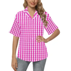 micro striped arrow fuchsia print 2 All Over Print Hawaiian Shirt for Women (Model T58)