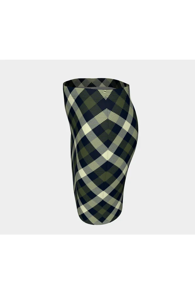 Military Chive Tartan Fitted Skirt