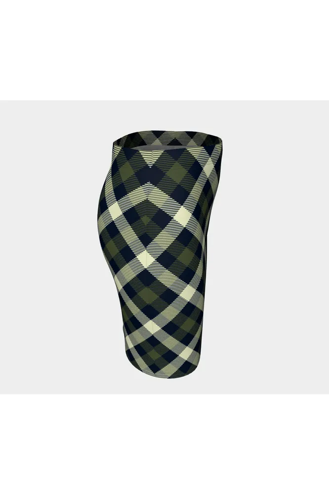 Military Chive Tartan Fitted Skirt