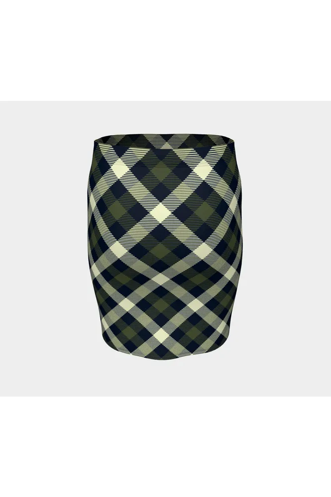 Military Chive Tartan Fitted Skirt