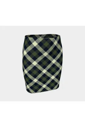 Military Chive Tartan Fitted Skirt