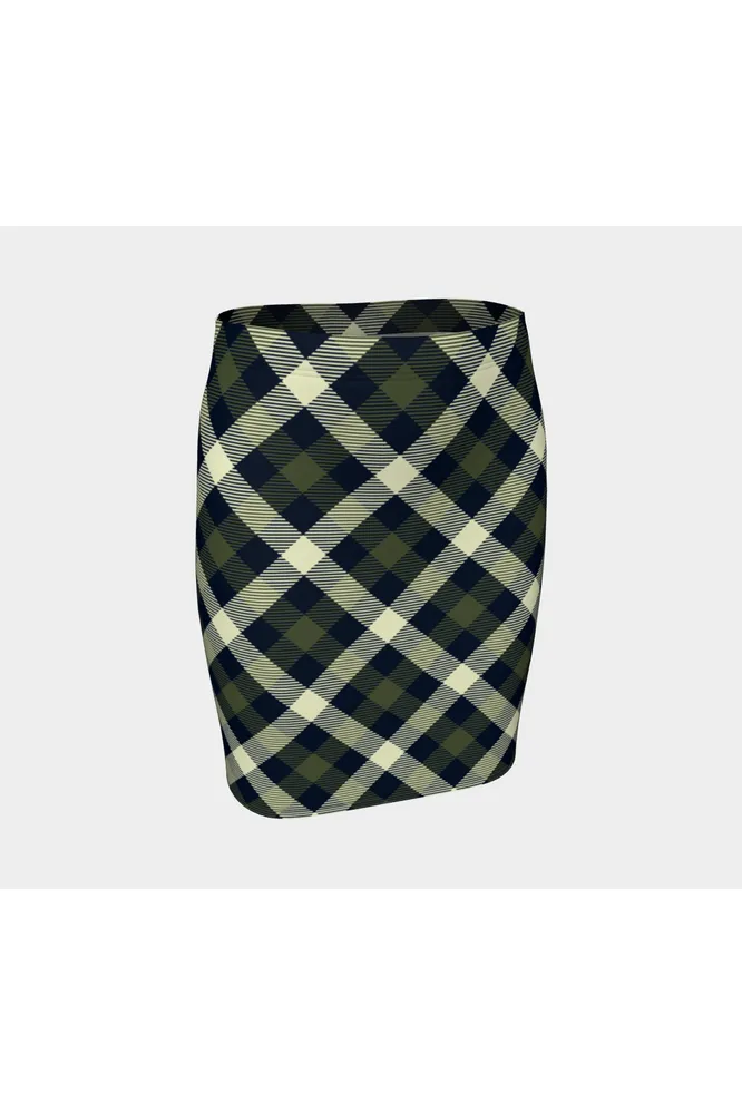 Military Chive Tartan Fitted Skirt