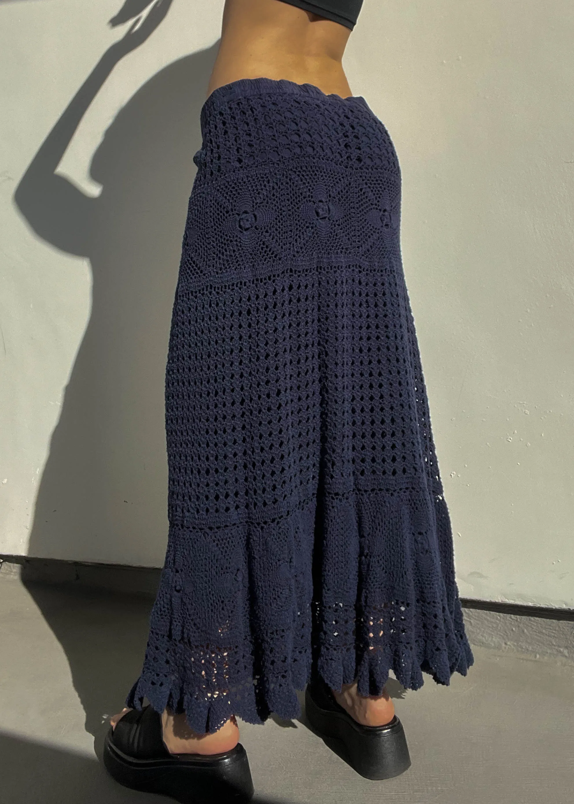 Navy Crochet Maxi Skirt (XL)