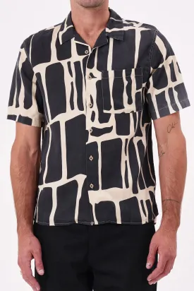 NEUW Mens Curtis Short Sleeve Linen Shirt Arizona - Black