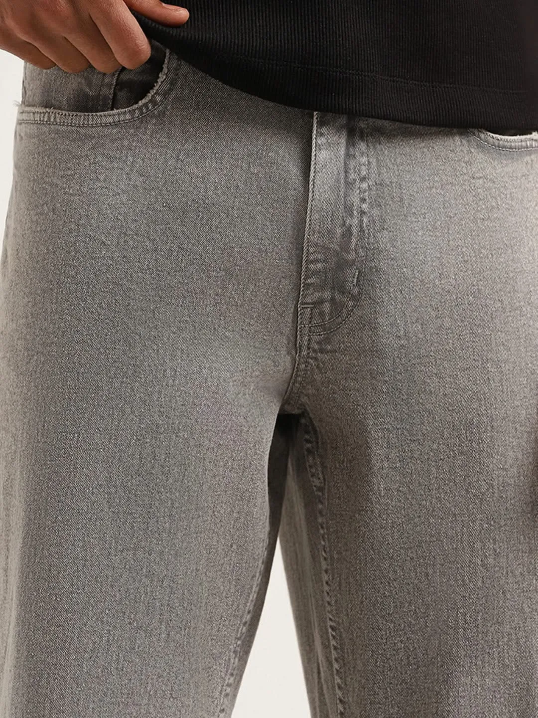 Nuon Faded Grey Straight-Leg Mid-Rise Jeans