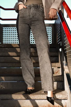 Petite straight leg jeans met strass grijs - Jody