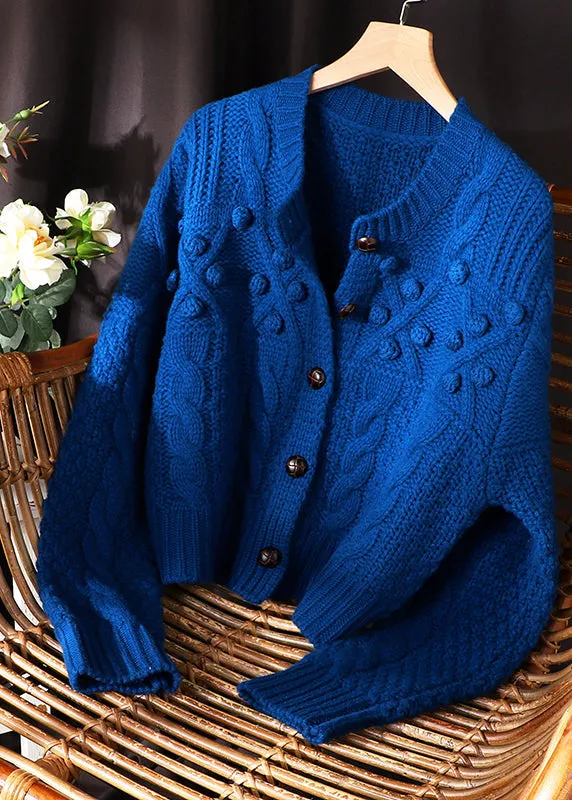 Plus Size Women Blue Button Knit Sweater Coat Spring