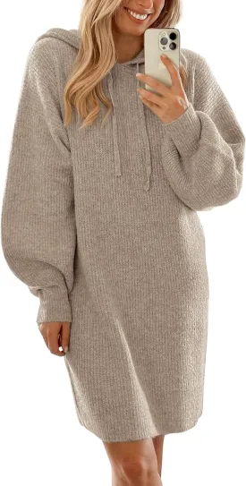 PRETTYGARDEN Women's Sweater Dress Fall Winter Casual Long Sleeve Pullover Chunky Knit Loose Oversized Hoodie Tunic Sweaters