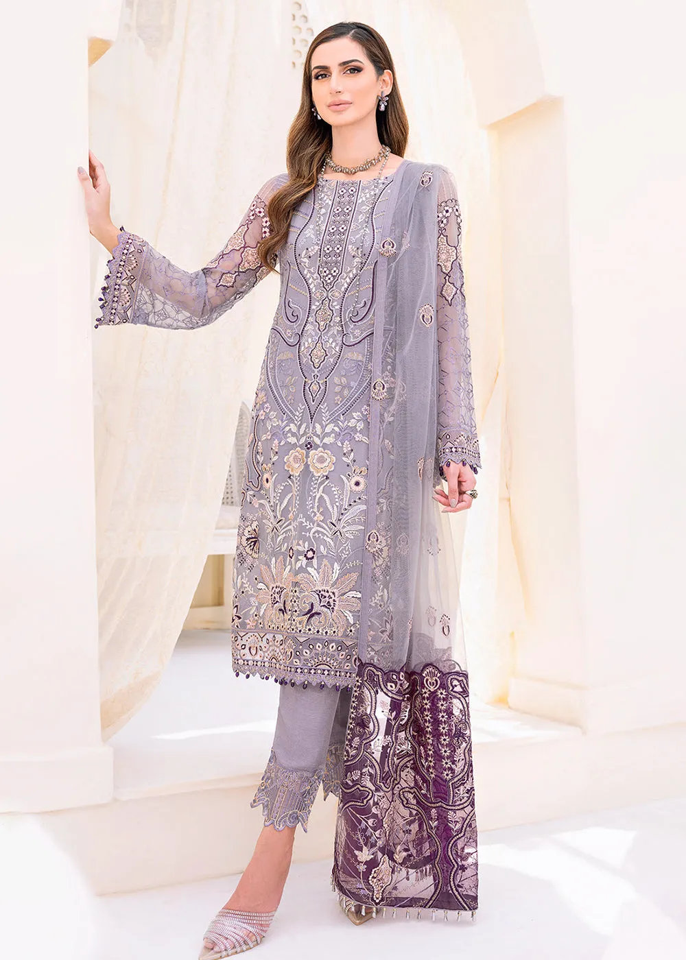 Purple Embroidered Suit - Ramsha Chiffon Vol 23 - #F-2310