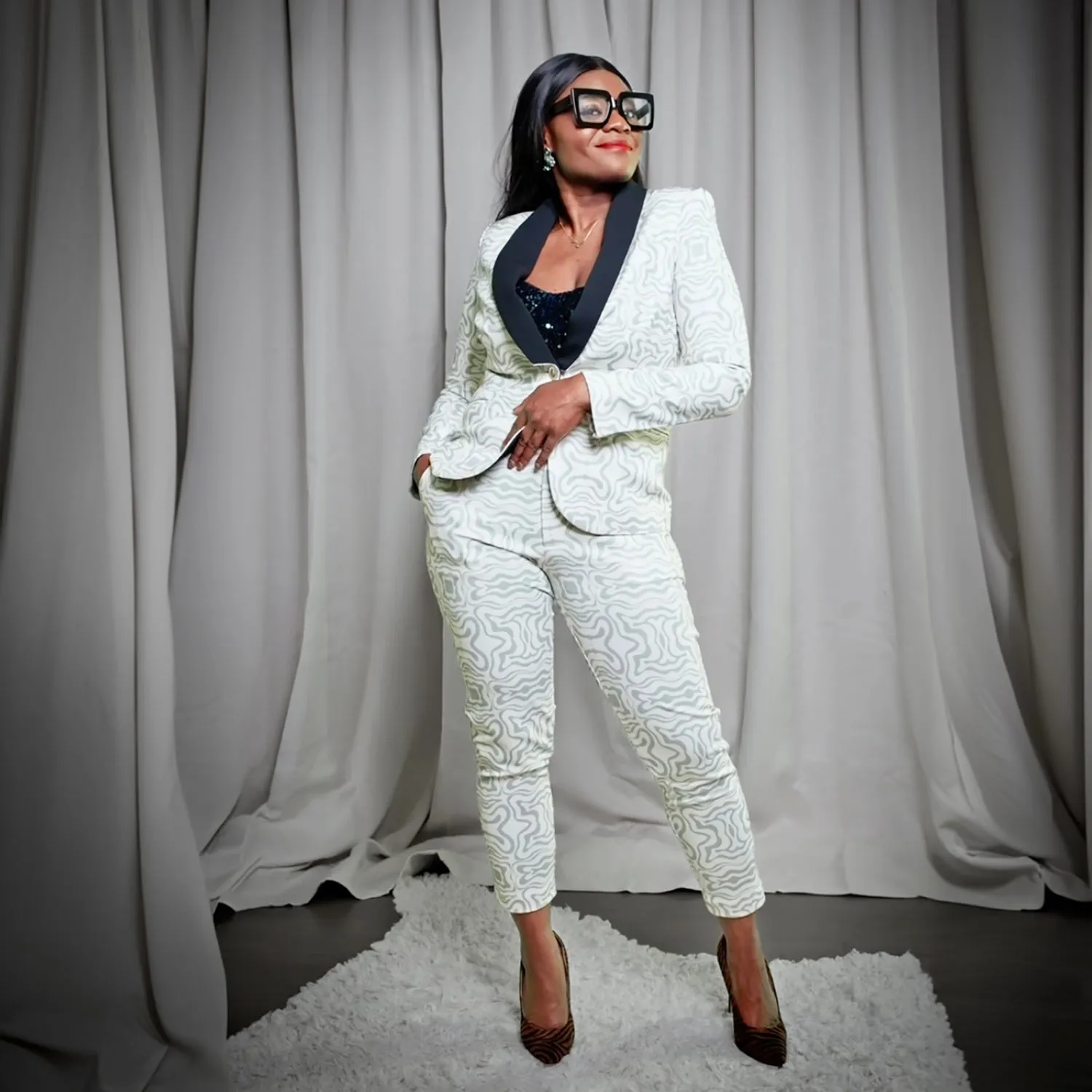 Rebellious Stretch Blazer - Sage Pattern