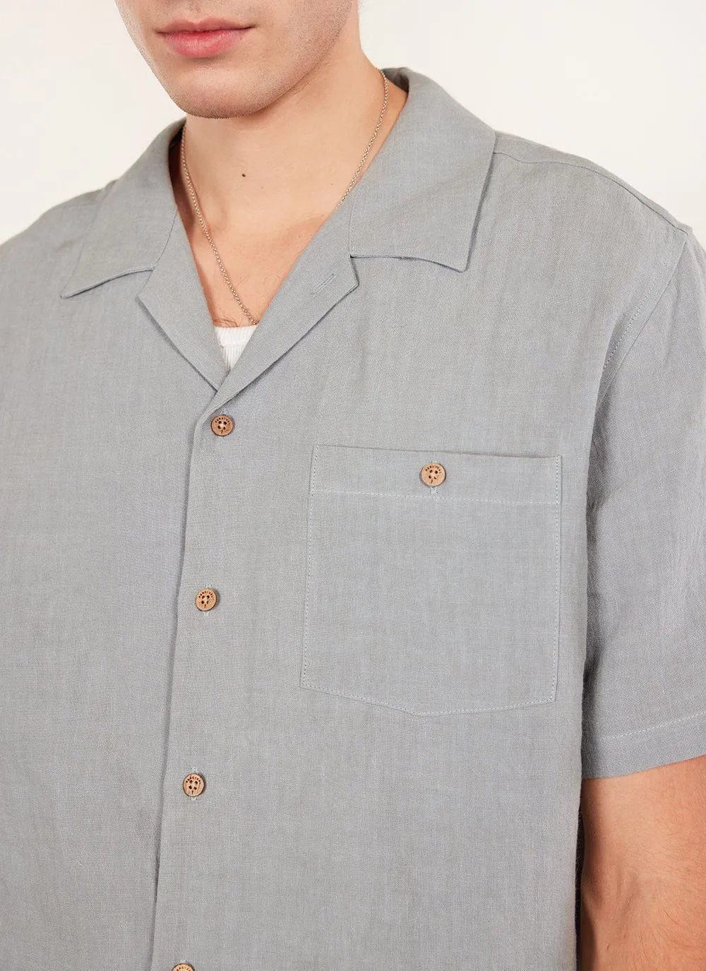 Short Sleeve Cuban Shirt | Linen | Light Blue