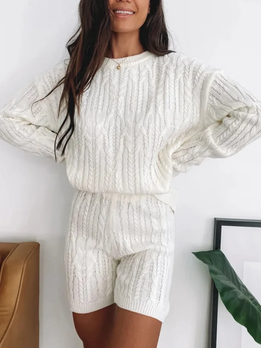 Simple Casual Loose Loungewear Knitted Suit