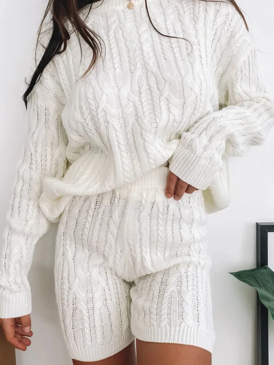 Simple Casual Loose Loungewear Knitted Suit