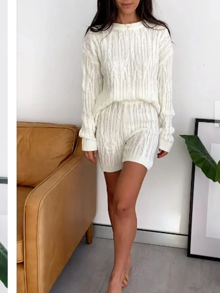 Simple Casual Loose Loungewear Knitted Suit