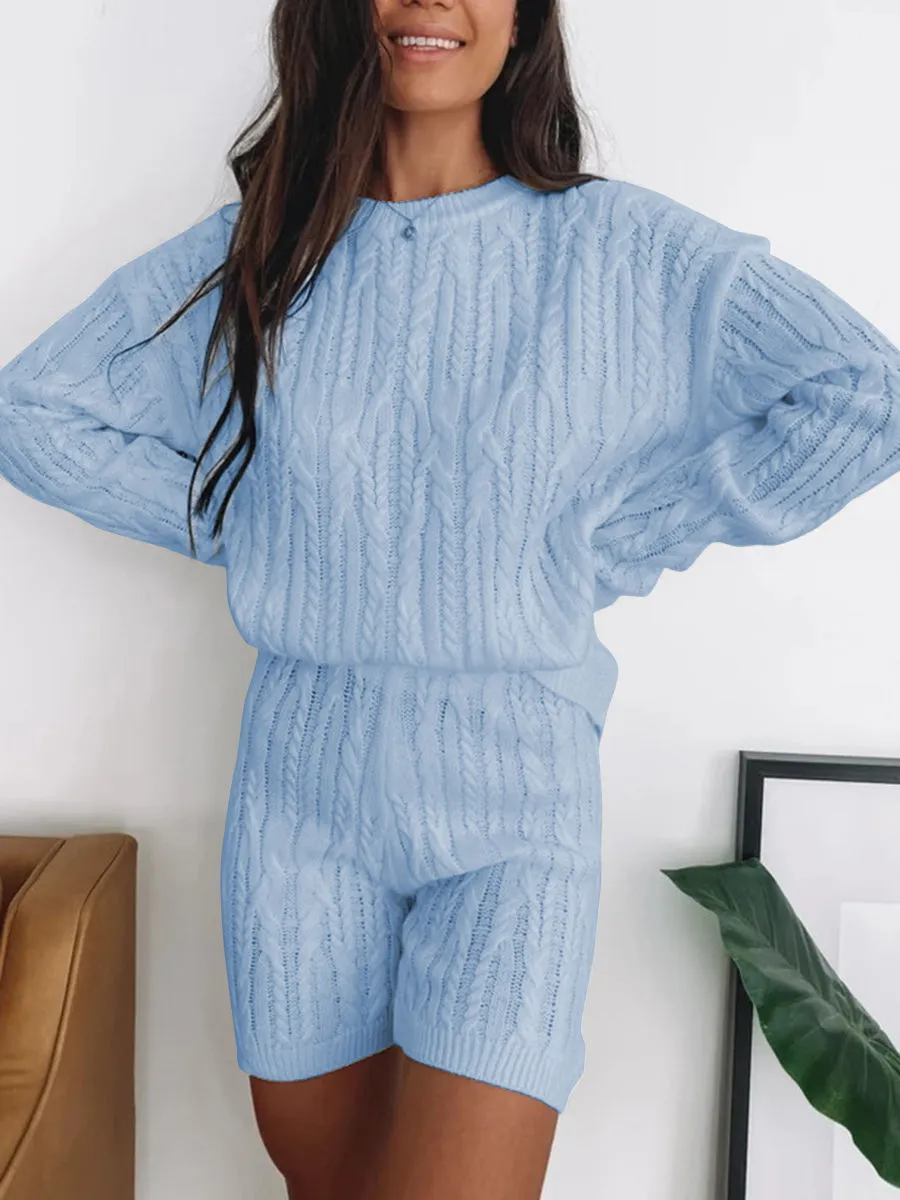 Simple Casual Loose Loungewear Knitted Suit