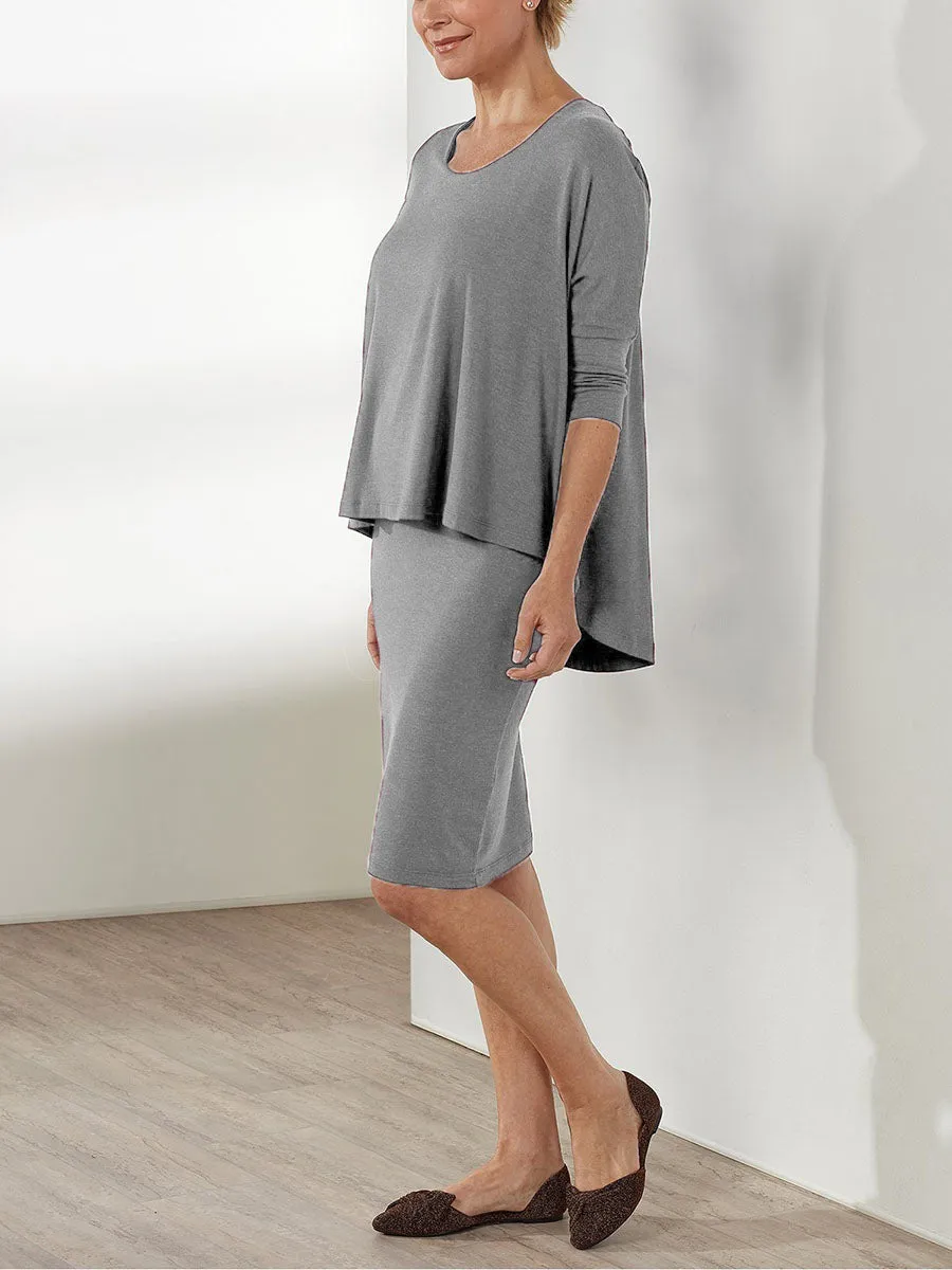 Simple Casual Loose Round Neck Top Skirt Suit