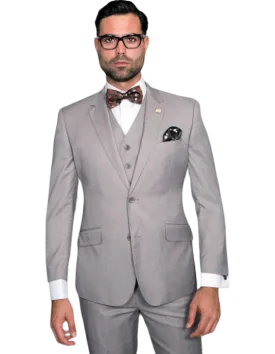 Statement Men's Wool Sliver Gray Tailored Fit Vested