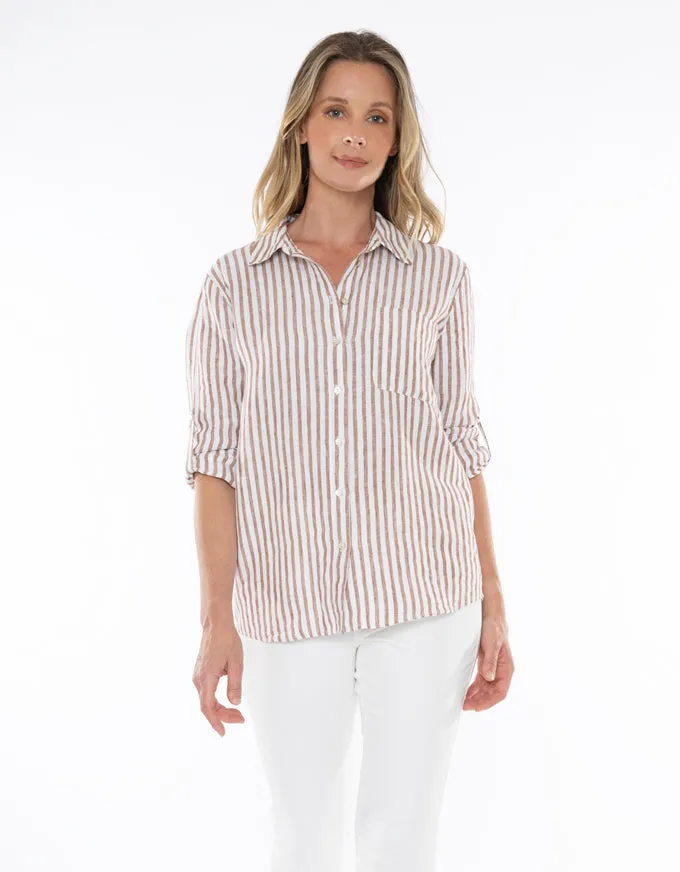 Stripe Linen Shirt Nutshell/White
